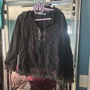 Navy Embroidered Women's Top